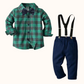 Green Plaid Suspenders Set for Boys